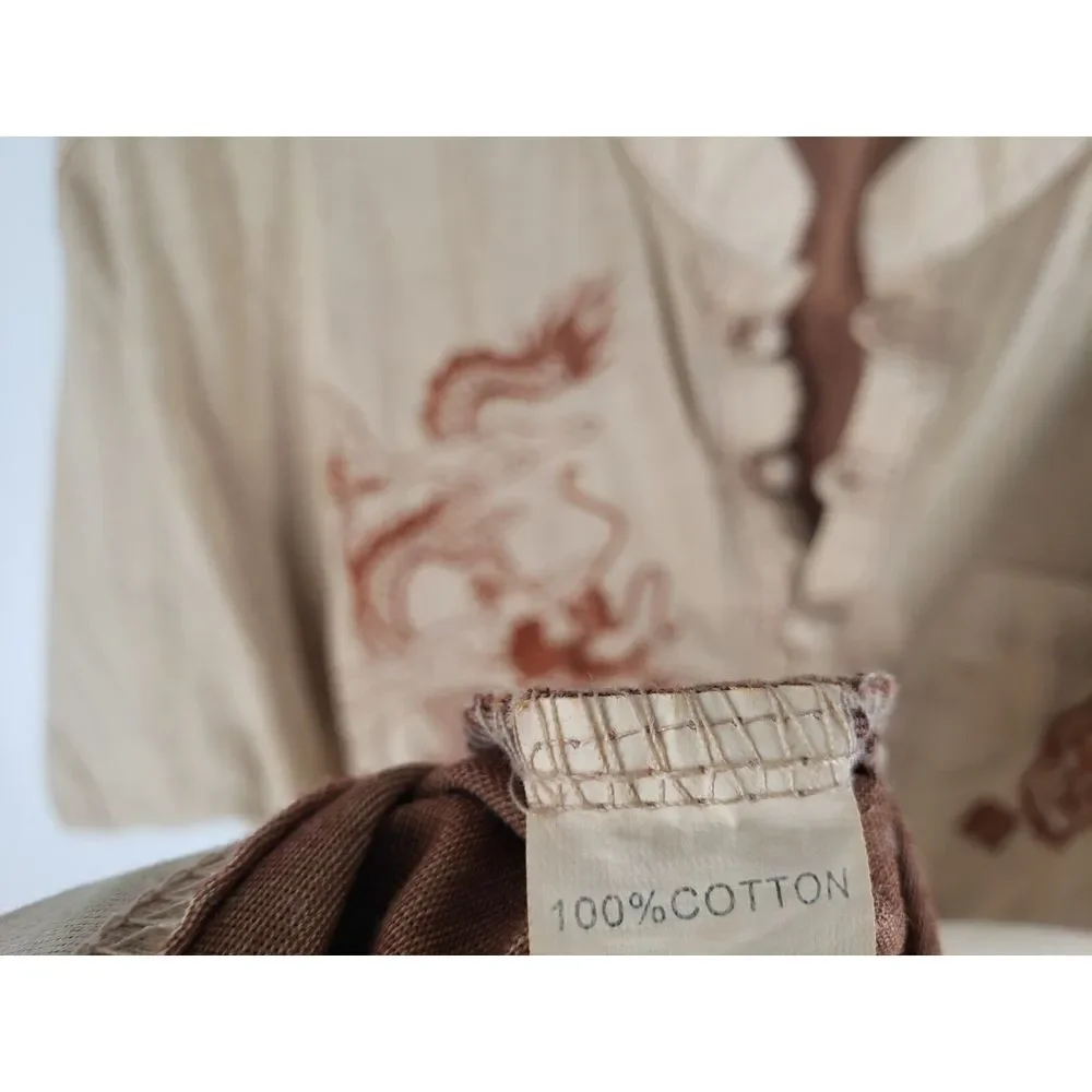 Embroidered Chinese Dragon 100% Cotton Shirt Size 52 Toggle w/ Band‎ Collar